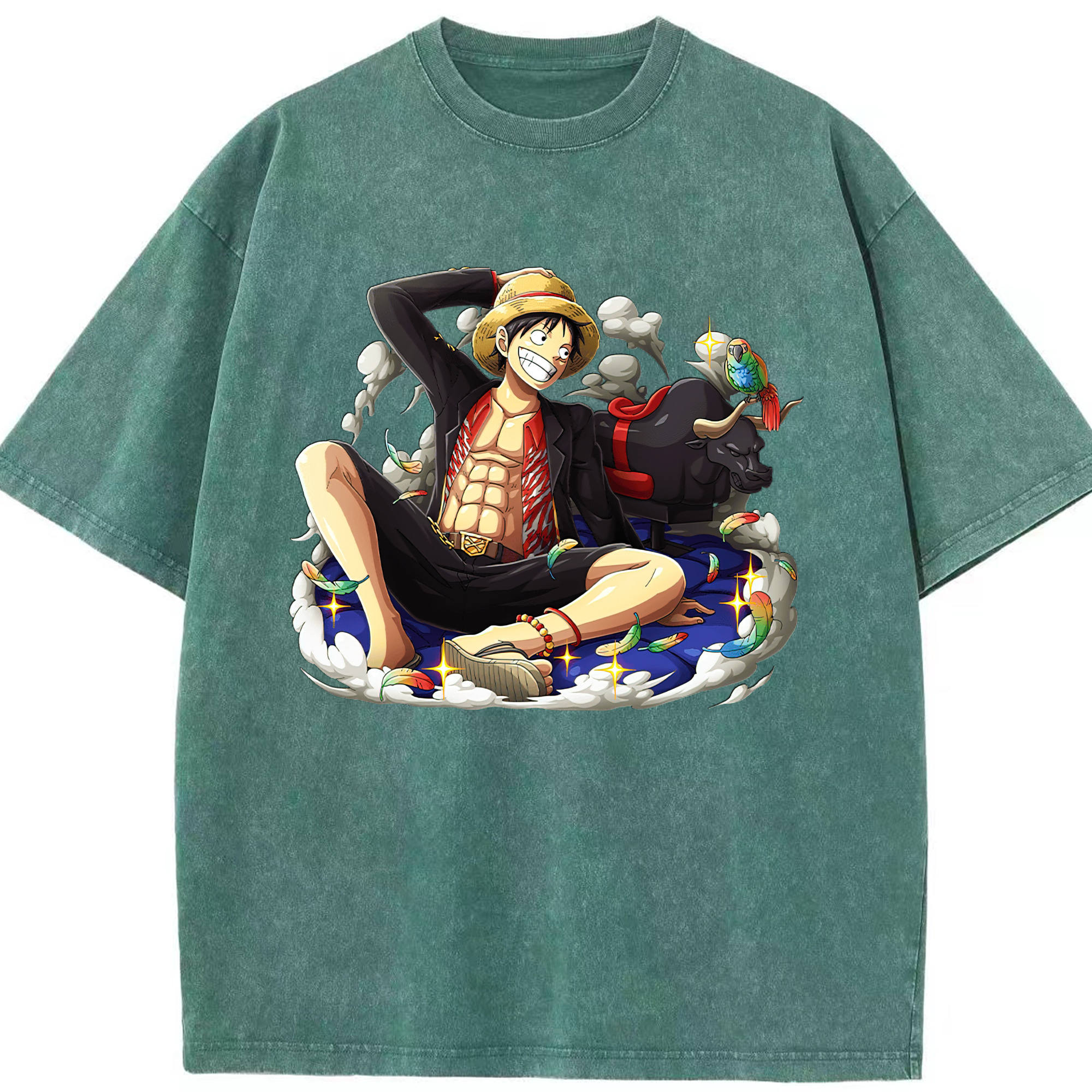 ワンピース モンキー・D・ルフィ ONE PIECE Monkey D. Luffy 綿100% ヴィンテージ風 半袖Tシャツ（フロントプリント）